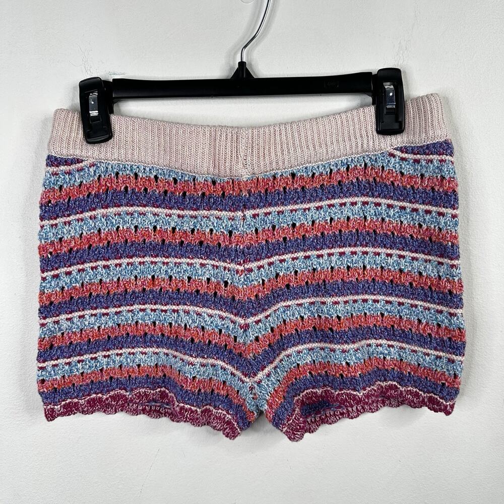 NEW Zara Crochet Knit Shorts Multi Color Striped Cotton Blend Womens M